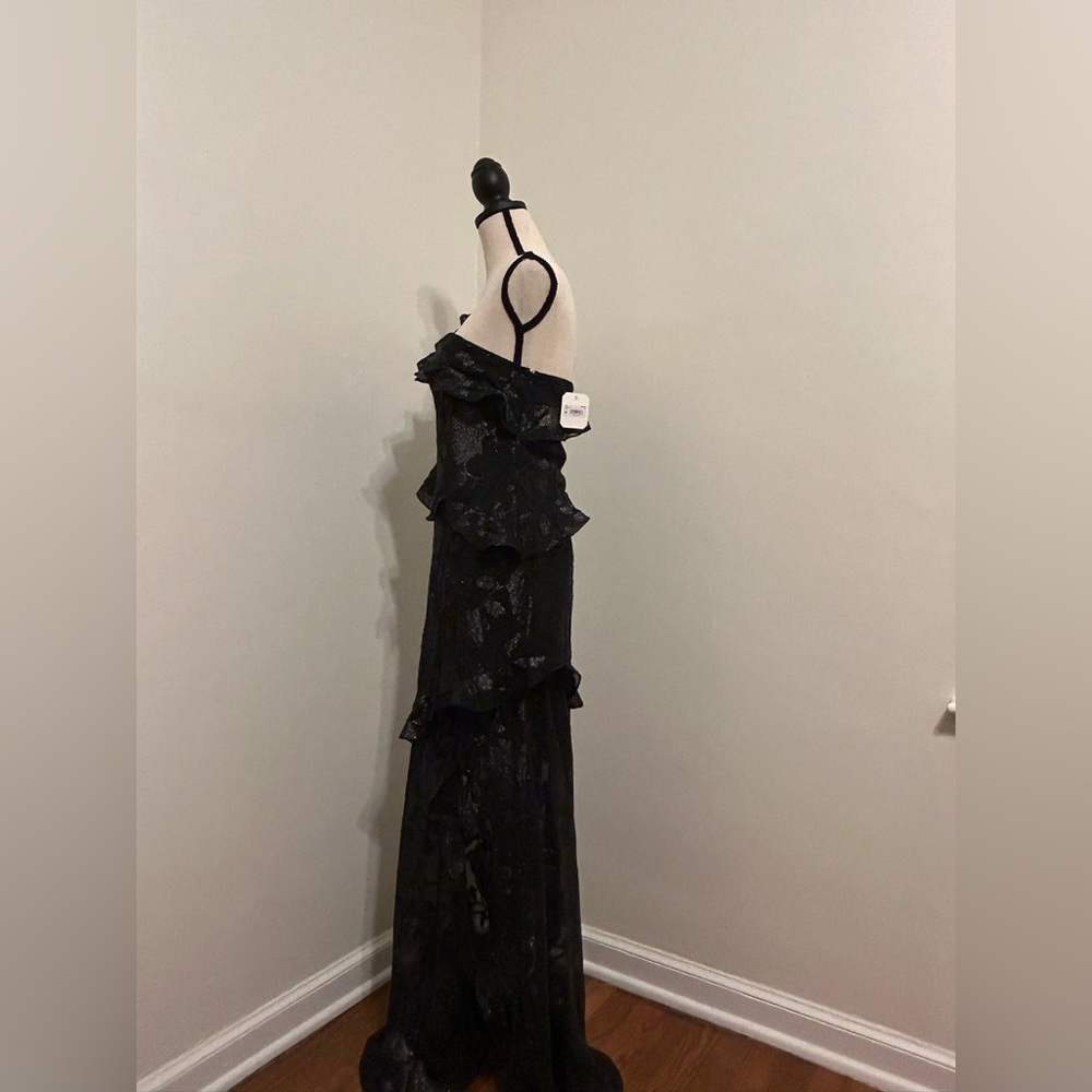 Altar'd State Black Floral Glitter One Shoulder Dress - Picture 3 of 5